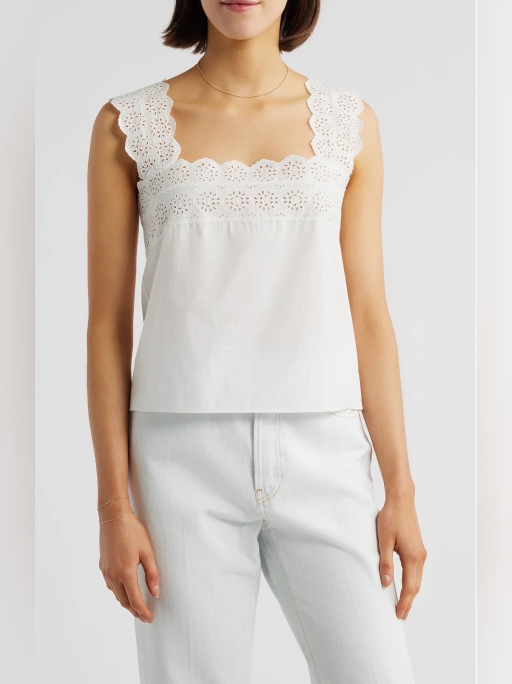 Frame Denim White Eyelet Lace Square Neck Camisole